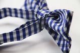 Mens Blue, White & Black Checkered Cotton Bow Tie