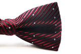Mens Black & Red Diagonal Stripes With Black & White Polka Dots Patterned Bow Tie