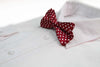 Mens Dark Red With White Small Polka Dot Patterned Bow Ties