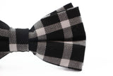 Mens Black & White Thick Plaid Double Layered Cotton Checkered Bow Tie
