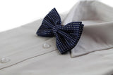Mens Navy Plain Coloured Bow Tie With White Polka Dots