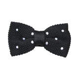 Mens Black With White Polka Dots Knitted Bow Tie
