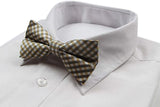 Mens Gold, White & Black Checkered Cotton Bow Tie