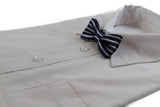Boys Navy With White Stripes Patterned Bow Tie