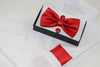 Mens Red Matching Bow Tie, Pocket Square & Cuff Links Set