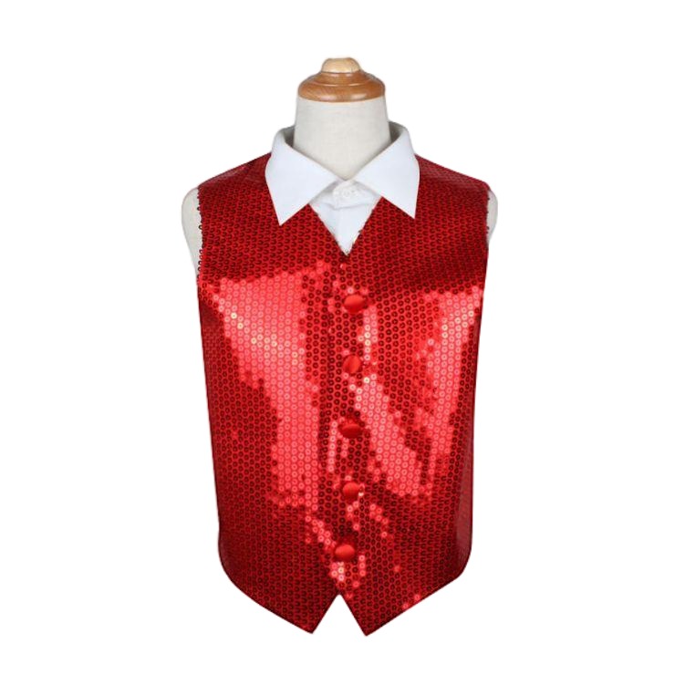 Red Boys Junior Sequin Patterned Vest Waistcoat - Main Image
