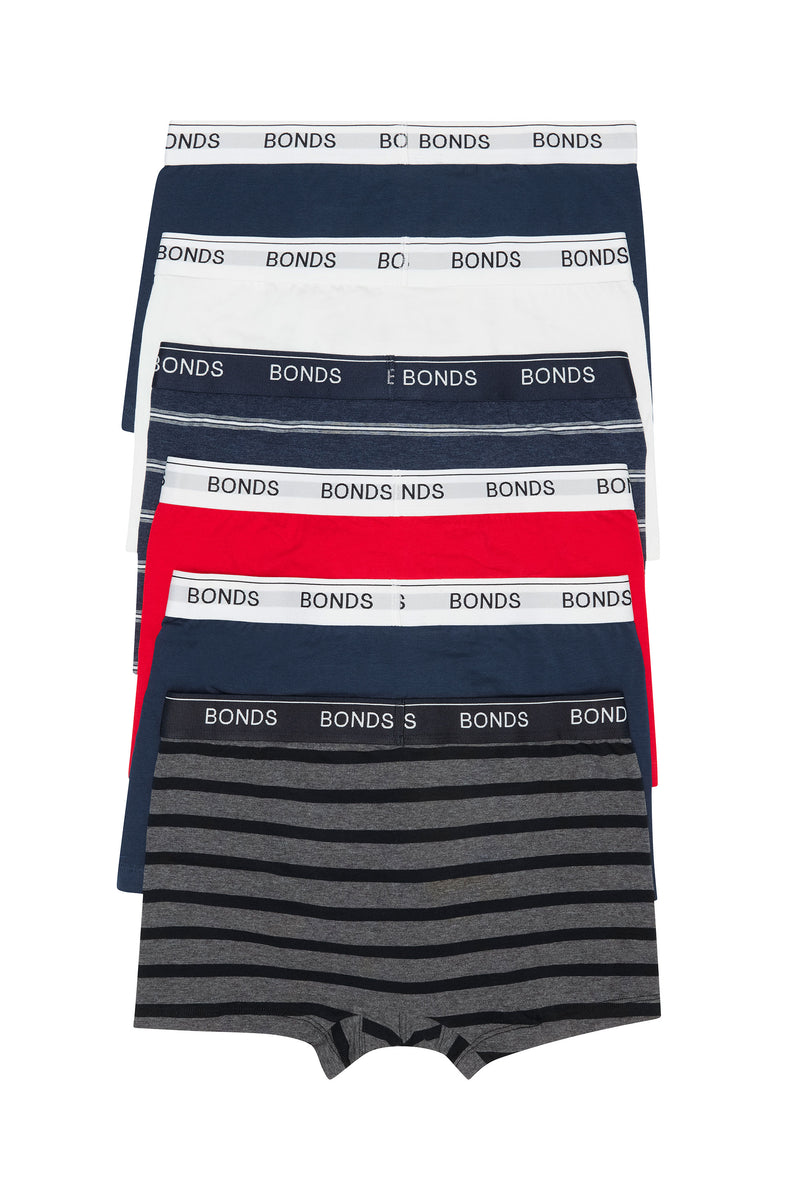 Bonds 6 x Mens Guyfront Trunks Underwear Black/Grey/Grey Stripe S