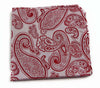 Mens Red & White Boho Paisley Silk Pocket Square