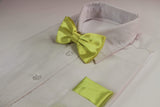Mens Lime Plain Bow Tie & Matching Pocket Square Set