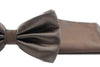 Mens Brown Plain Coloured Checkered Bow Tie & Matching Pocket Square Set