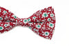 Mens Red With White & Green Flowers Cotton Bow Tie & Pocket Square Set