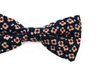 Mens Navy With Cream & Red Flowers Cotton Bow Tie & Pocket Square Set