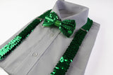 Mens Green Sequin Patterned Suspenders & Bow Tie Set