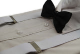 Mens White 100cm Wide Suspenders & Black Bow Tie Set