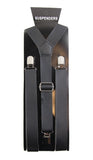 Adjustable Faux Leather Mens & Womens Thick Black Suspenders