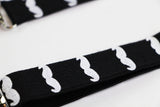 Boys Adjustable Black With White Moustaches Patterned Suspenders