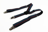 Boys Adjustable Charcoal, Red & Light Blue Striped Patterned Suspenders