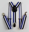 Boys Adjustable Black, White & Blue Striped Patterned Suspenders