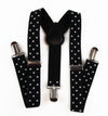 Boys Adjustable Black With White Stars Patterned Suspenders