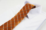 Mens Burnt Orange, Grey And Black Striped 8cm Patterned Neck Tie
