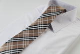Mens Cafe, White, & Black Plaid Striped Patterned 8cm Neck Tie