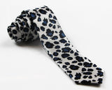Mens White, Black & Blue Leopard Print 5cm Skinny Neck Tie