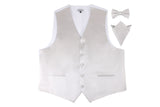 Mens Silver Plain Vest Waistcoat & Matching Bow Tie & Pocket Square