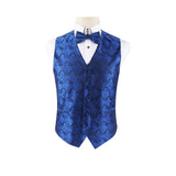 Mens Royal Blue Boho Paisley Patterned Vest Waistcoat & Matching Bow Tie