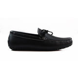 Mens Zasel Anchor Slip On Black Leather Boat Shoes