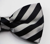 Mens Thick Black & White Diagonal Stripes Patterned Bow Tie
