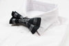 Mens Black With Silver Grey Stripes Patterned Bow Tie