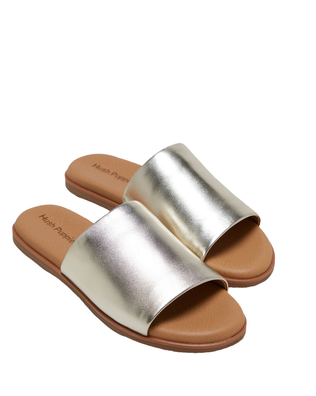 Hush Puppies Womens Paradise Slip On Leather Slides Champagne Sandals ...