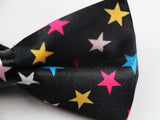Mens Black With Multicoloured Stars Patterned Bow Tie