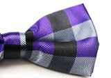 Mens Black, Silver & Purple Square Patterned Bow Tie