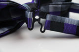 Mens Black, Silver & Purple Square Patterned Bow Tie