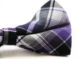 Mens Black, White & Purple Patterned Cotton Bow Tie