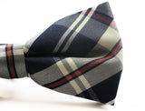 Mens Navy, Cream & Red Plaid Patterned Cotton Bow Tie