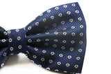 Mens Black & Blue With Silver Circle Patterned Bow Tie