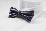 Mens Metallic Silver, Black & Purple Patterned Bow Tie