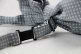 Mens Grey Plain Coloured Bow Tie With White Polka Dots