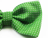 Mens Green Plain Coloured Bow Tie With White Polka Dots
