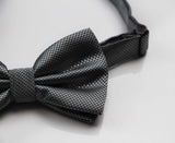 Mens Dark Silver Plain Coloured Checkered Bow Tie