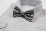 Mens Silver Plain Coloured Checkered Bow Tie