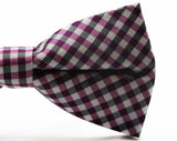 Mens Purple, White & Black Checkered Cotton Bow Tie