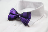 Mens Purple & Black Plaid Patterned Bow Tie