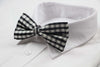 Mens Black & White Plaid Patterned Tinsel Bow Tie