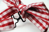 Mens Red, White & Pink Plaid Patterned Tinsel Bow Tie