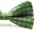 Mens Green & White Plaid Patterned Tinsel Bow Tie