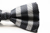 Mens White & Dark Grey Thick Stripe Patterned Bow Tie