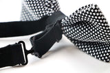 Mens Black & White Cross-Hatched Knitted Bow Tie